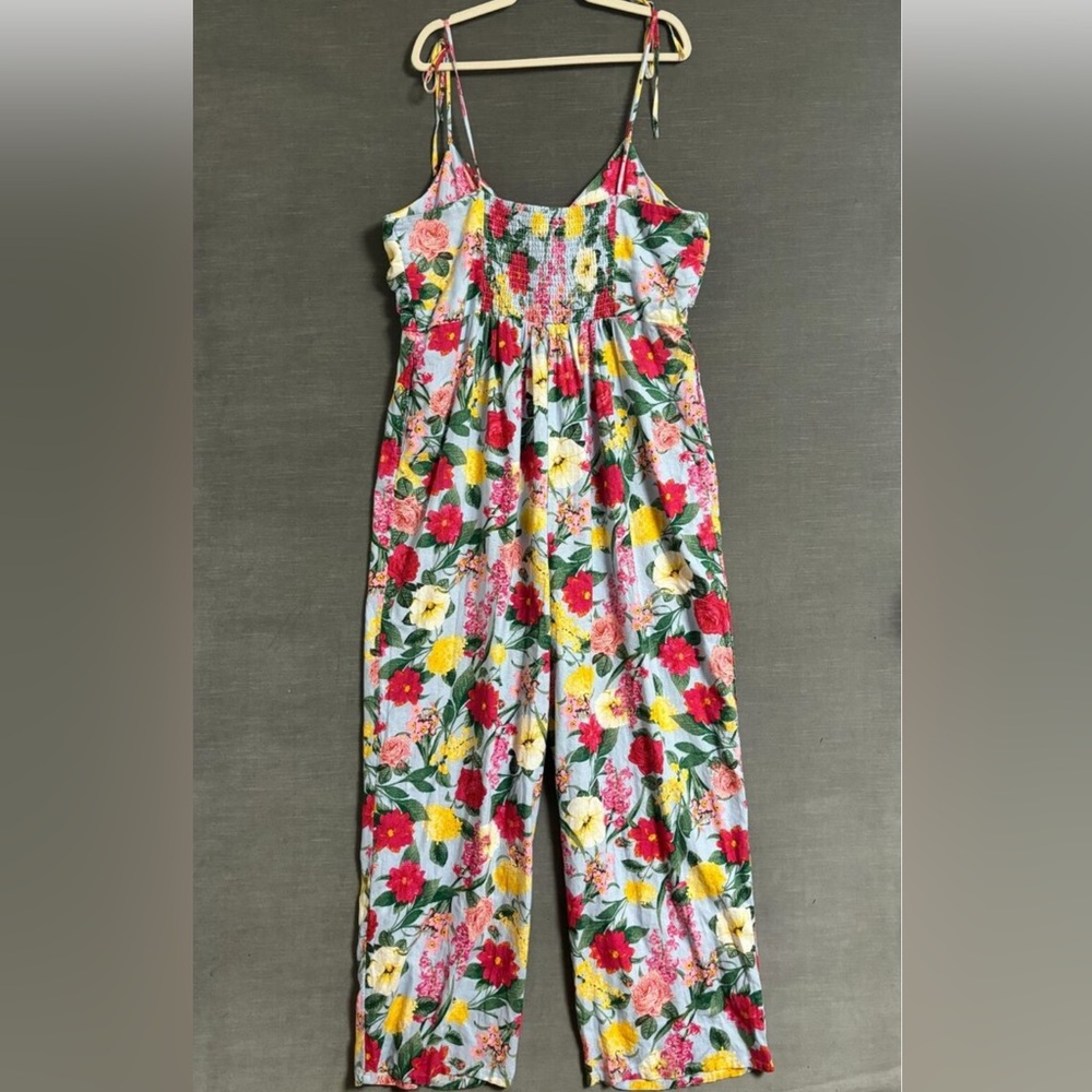 Old Navy XL Floral Linen Blend Tie Shoulder Cropped Twist Front Smocked Jumpsuit
